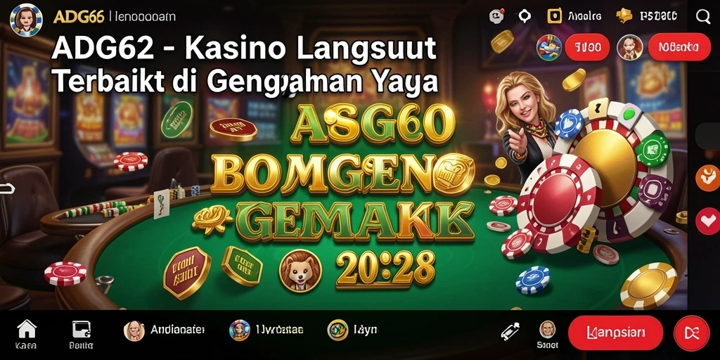 Tangkapan layar utama ADG62 menampilkan dealer langsung dan permainan interaktif.