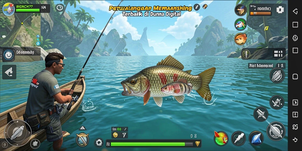 Screenshot gameplay <strong>BIGRICH77</strong> menampilkan suasana memancing yang seru dan realistis.
