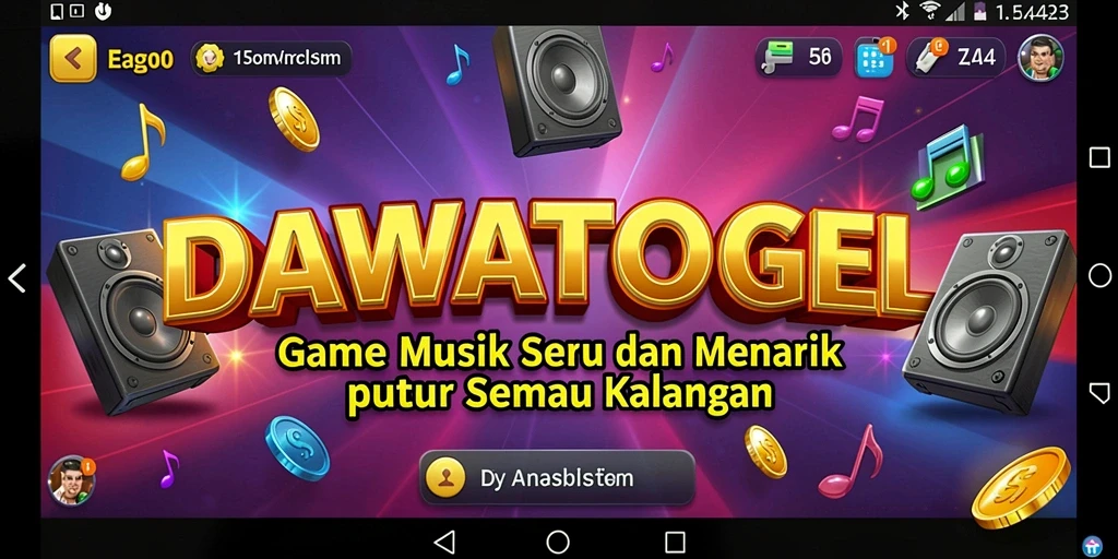 Tampilan gameplay interaktif DAWATOGEL dengan berbagai lagu.
