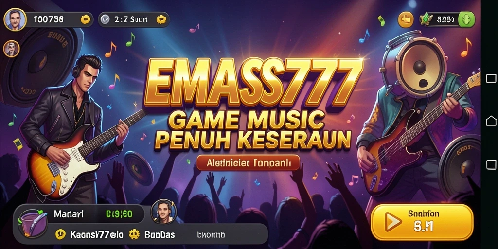 Screenshot game EMAS777 menunjukkan gameplay musik yang penuh warna.