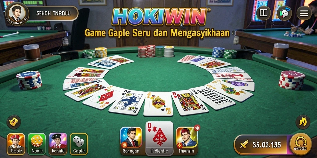 Screenshot gameplay HOKIWIN menampilkan suasana permainan Gaple yang seru.