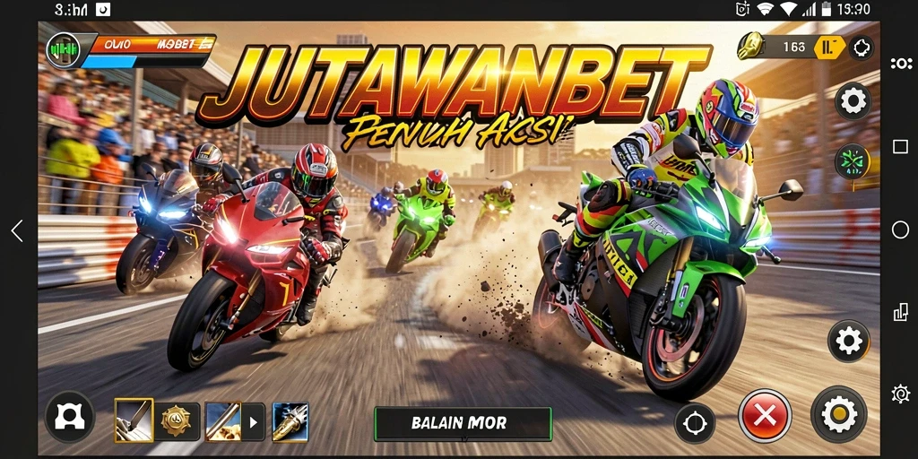 Tampilan gameplay balapan motor yang mendebarkan di JUTAWANBET.