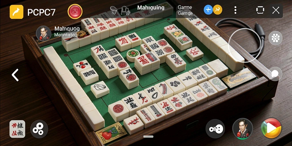 Screenshot utama gameplay PCPC7 yang menunjukkan papan Mahjong.