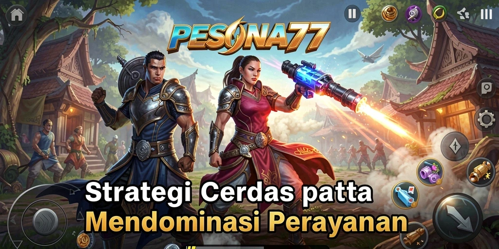 Screenshot utama PESONA77 menampilkan pertarungan strategis yang menegangkan.