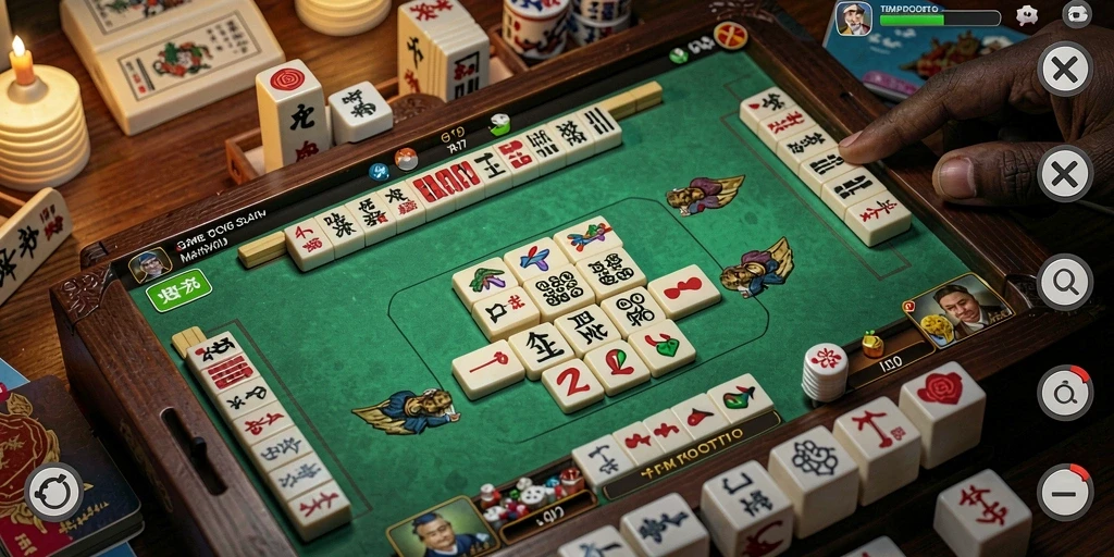Tampilan gameplay TEMPOTOTO yang menarik dengan ubin Mahjong berwarna-warni.