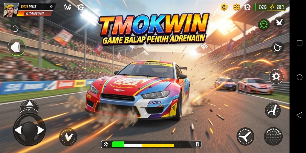 Screenshot gameplay TMOKWIN yang menampilkan balapan yang mendebarkan.